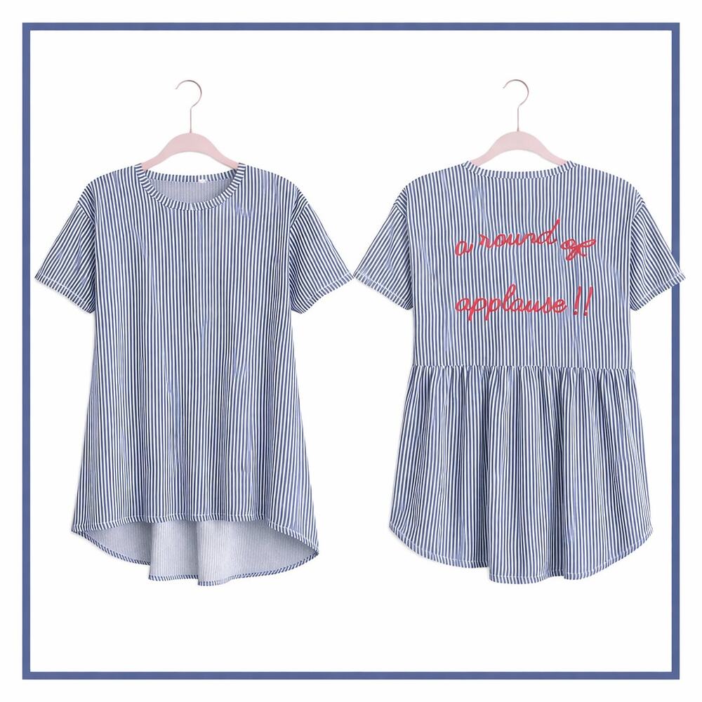 Zara Trafaluc Striped Peplum Top Embroidered Back "A Round of Applause" Summer S